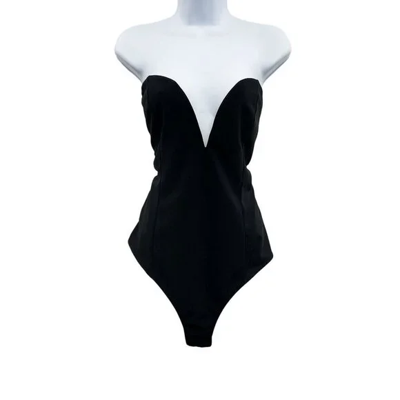 NEW Strapless Plunging Sweetheart Neckline Boned Corset Bodysuit Black 2X XXL - Picture 4 of 9